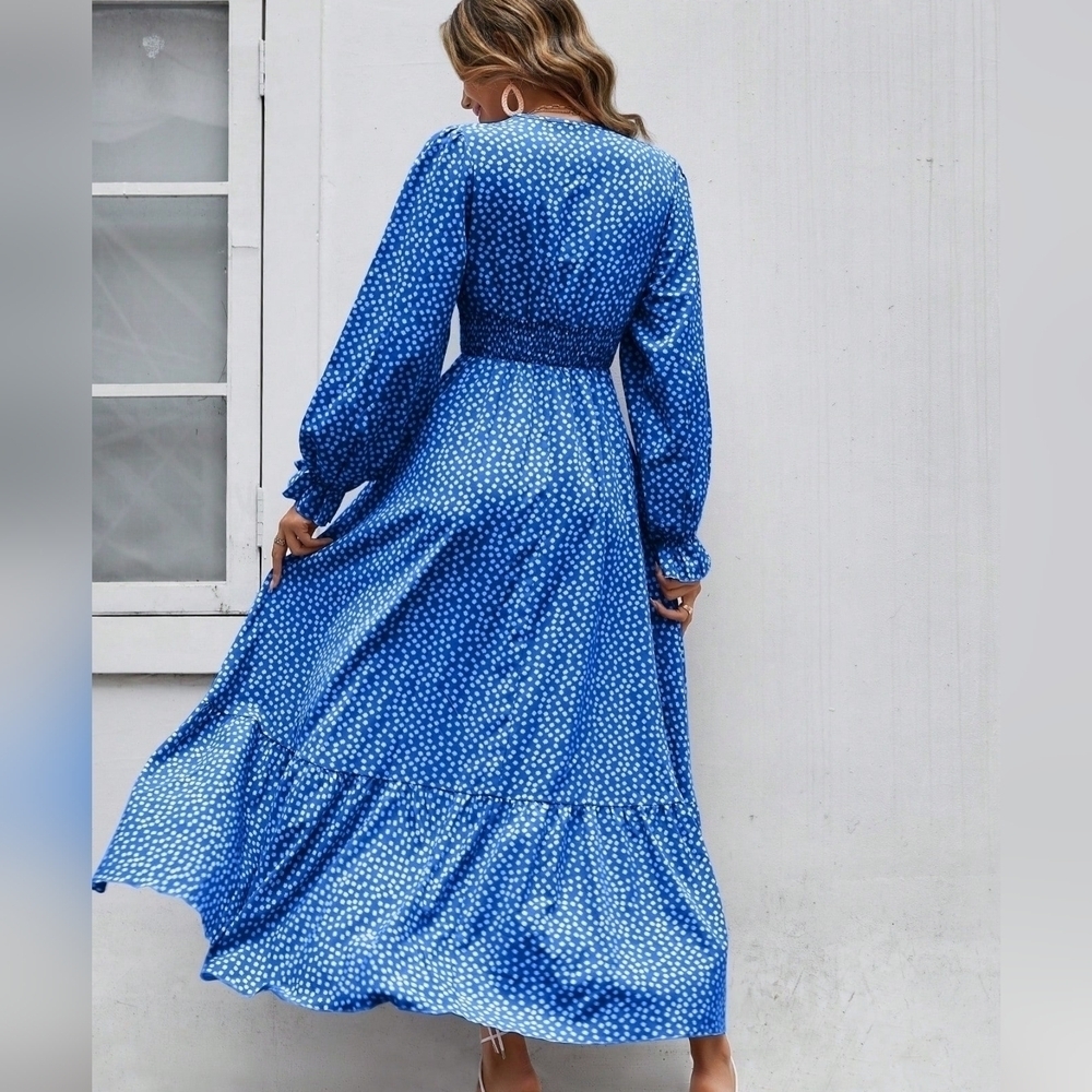 Floral Print Flounce Sleeve Ruffle Hem Dress - Picture 2 of 4